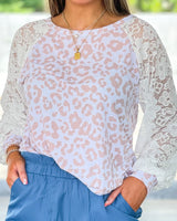 LONG STORY SHORT LACE SLEEVE LEOPARD TOP